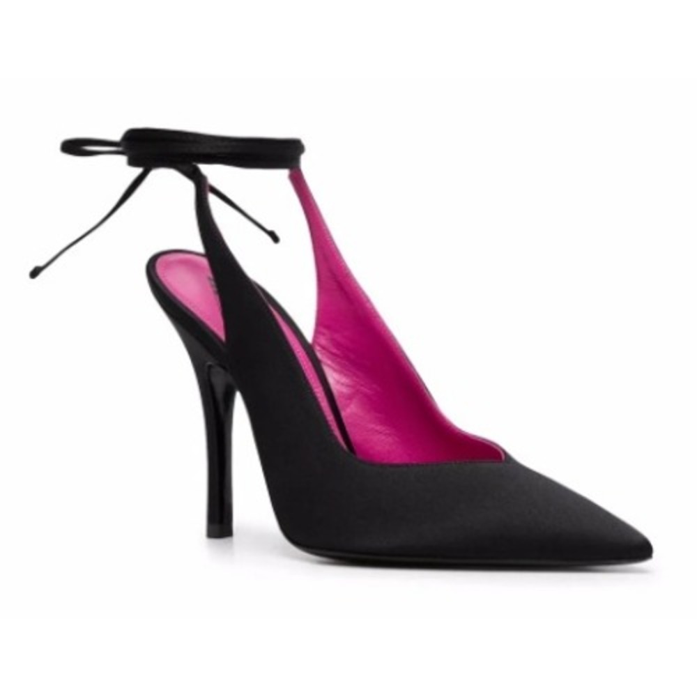 The Attico Venus 105mm Lace Up Pumps Womens 10 Black Satin Pointed Toe Heels